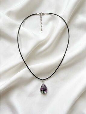 Handcrafted Purple Tree of Life Teardrop Pendant Necklace - Women Jewelry